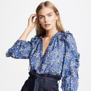 Ulla Johnson - Manet Floral-print Cotton and Silk-Blend Blouse - Blue